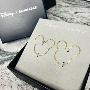 Disney x BaubleBar Mickey Mouse Outline Wire Hoop Earrings Gold NWT